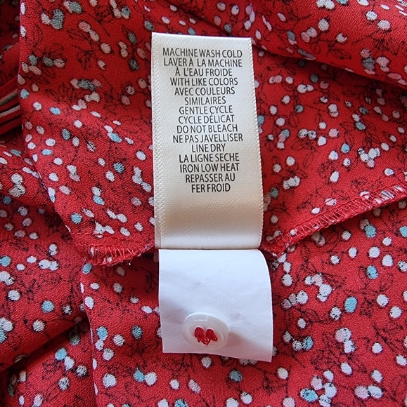 Max Studio Red White & Turquoise Button Down V Neck Flowy Blouse - Picture 10 of 10